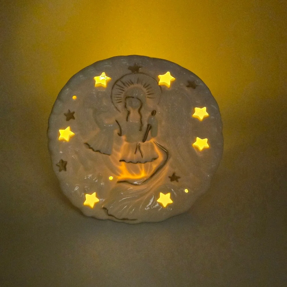 Ceramic Angel Tea‎ Light Holder with Stars Elegant Cream Color
